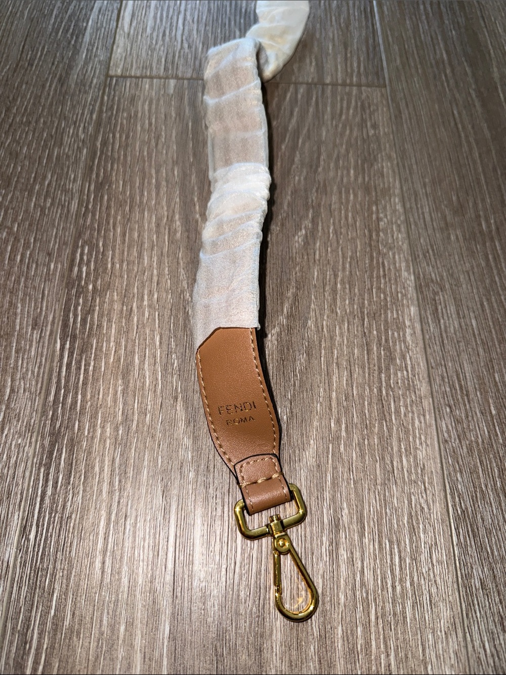 Fendi Tan Leather Bag Shoulder Strap with Gold Hardware